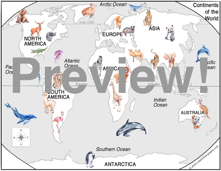 Preview World Map with Animals