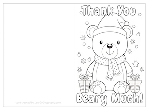 Christmas Bear Thank You Card to Color
