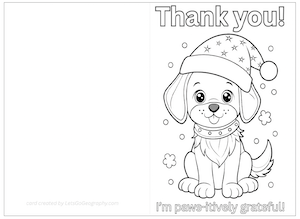 Christmas Puppy Thank You Card to Color