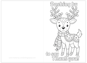 Christmas Reindeer Thank You Card to Color