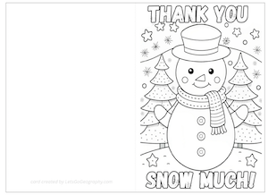 Christmas Snowman Thank You Card to Color