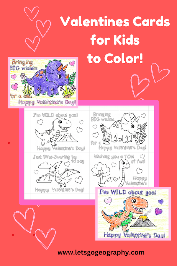 Dinosaur Valentines to Color